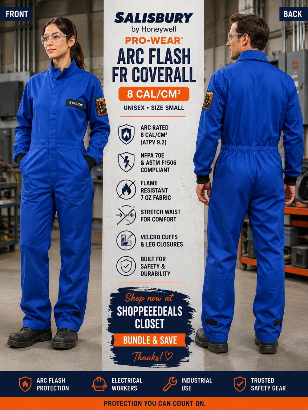 Salisbury by Honeywell Pro-Wear Arc Flash FR Coverall 8 cal/cm² – Small (Unisex)